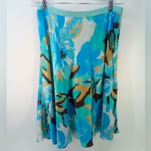 Banana Republic 100% Silk Blue Skirt Lined 2004 Sz 10 A-Lined Floral